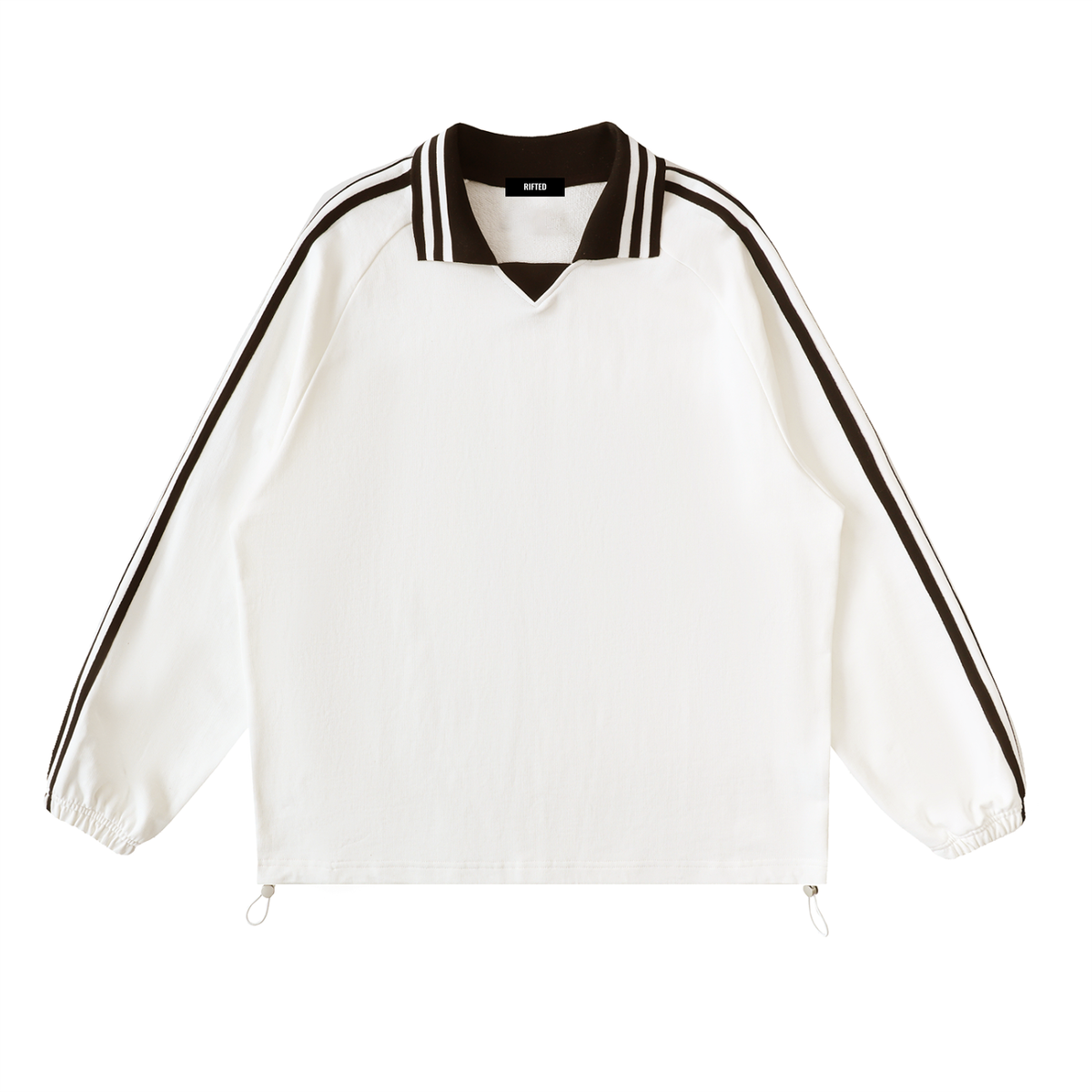 Rifted Contrast Striped Lapel Collar Sweatshirt