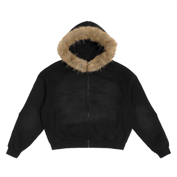 Rifted Sun Fade Boxy Detachable Fur Hoodie