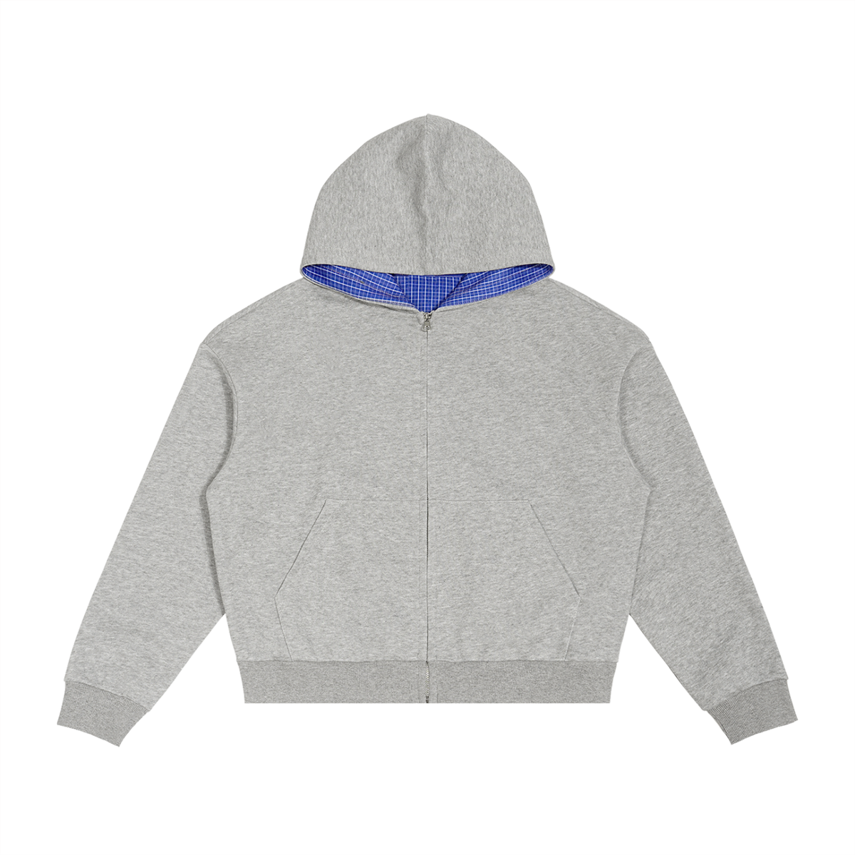 Rifted Contrast Plaid Boxy Zip Hoodie