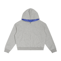 Rifted Contrast Plaid Boxy Zip Hoodie
