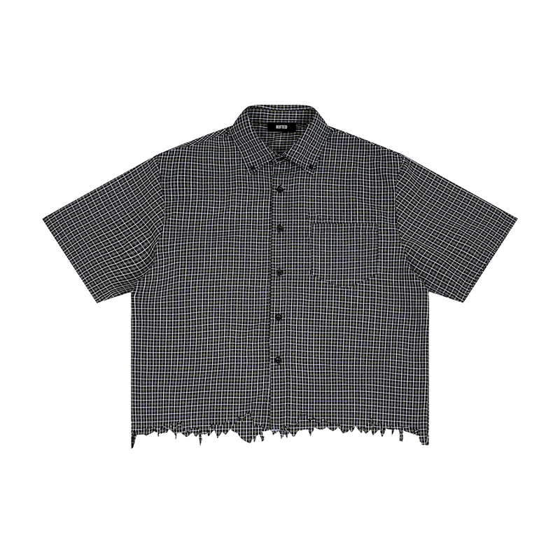 Rifted Unisex Distressed Plaid Boxy Shirt