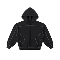 Rifted Contrast-Stitched Boxy Fleece Zip Hoodie