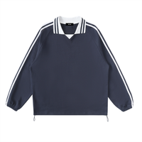 Rifted Contrast Striped Lapel Collar Sweatshirt