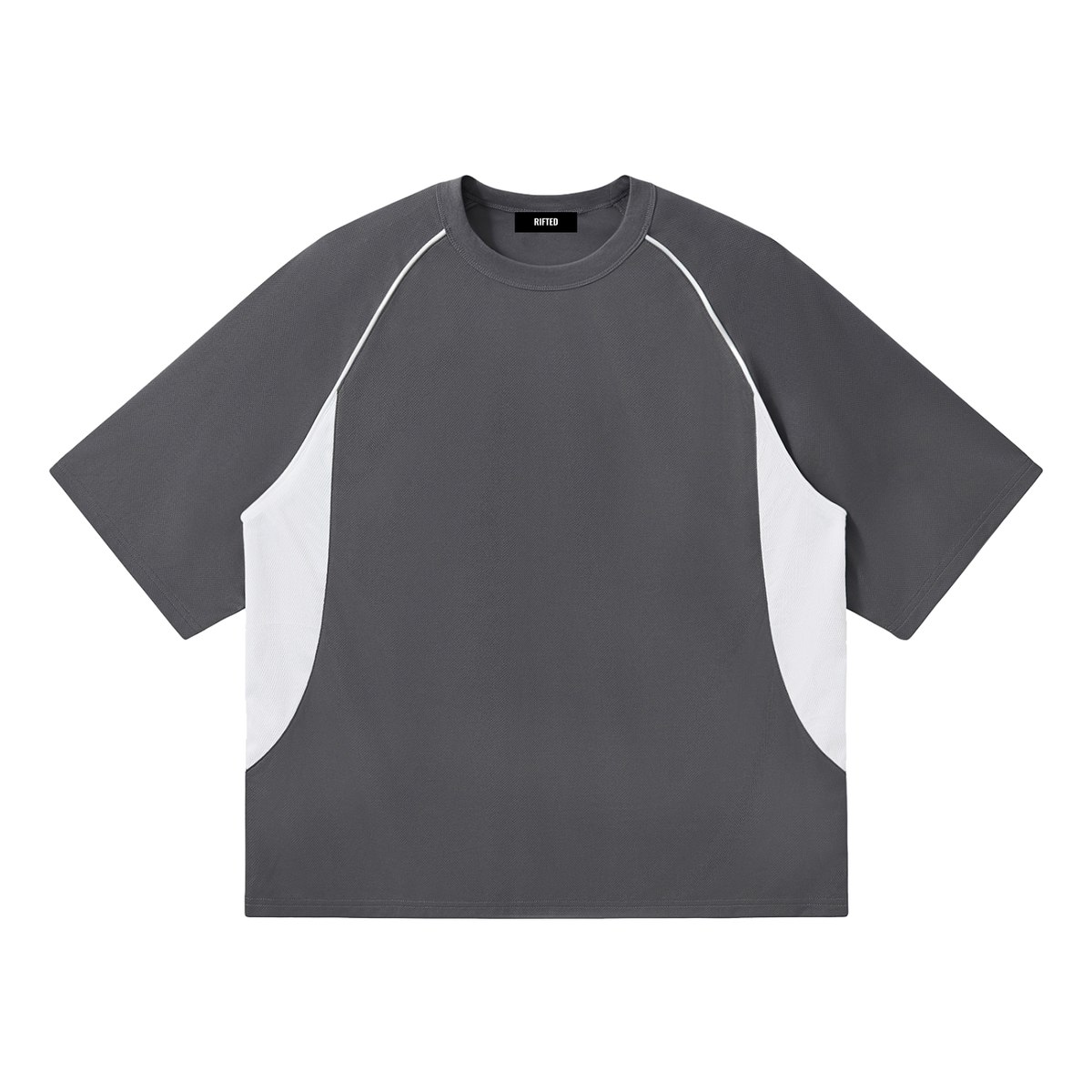 Rifted Contrast Piping Panel Raglan T-Shirt