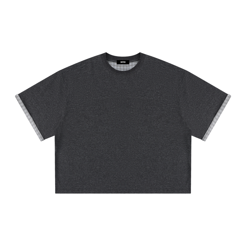 Rifted Unisex Boxy Plaid-Lined Double-Face T-Shirt