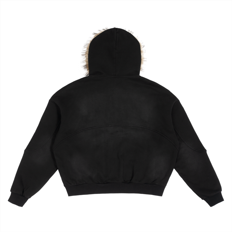 Rifted Sun Fade Boxy Detachable Fur Hoodie