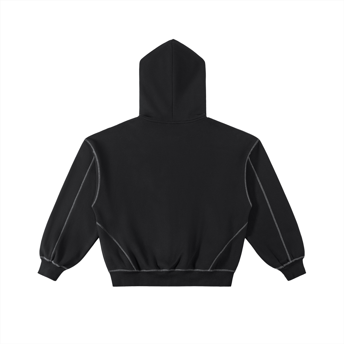 Rifted Contrast-Stitched Boxy Fleece Zip Hoodie