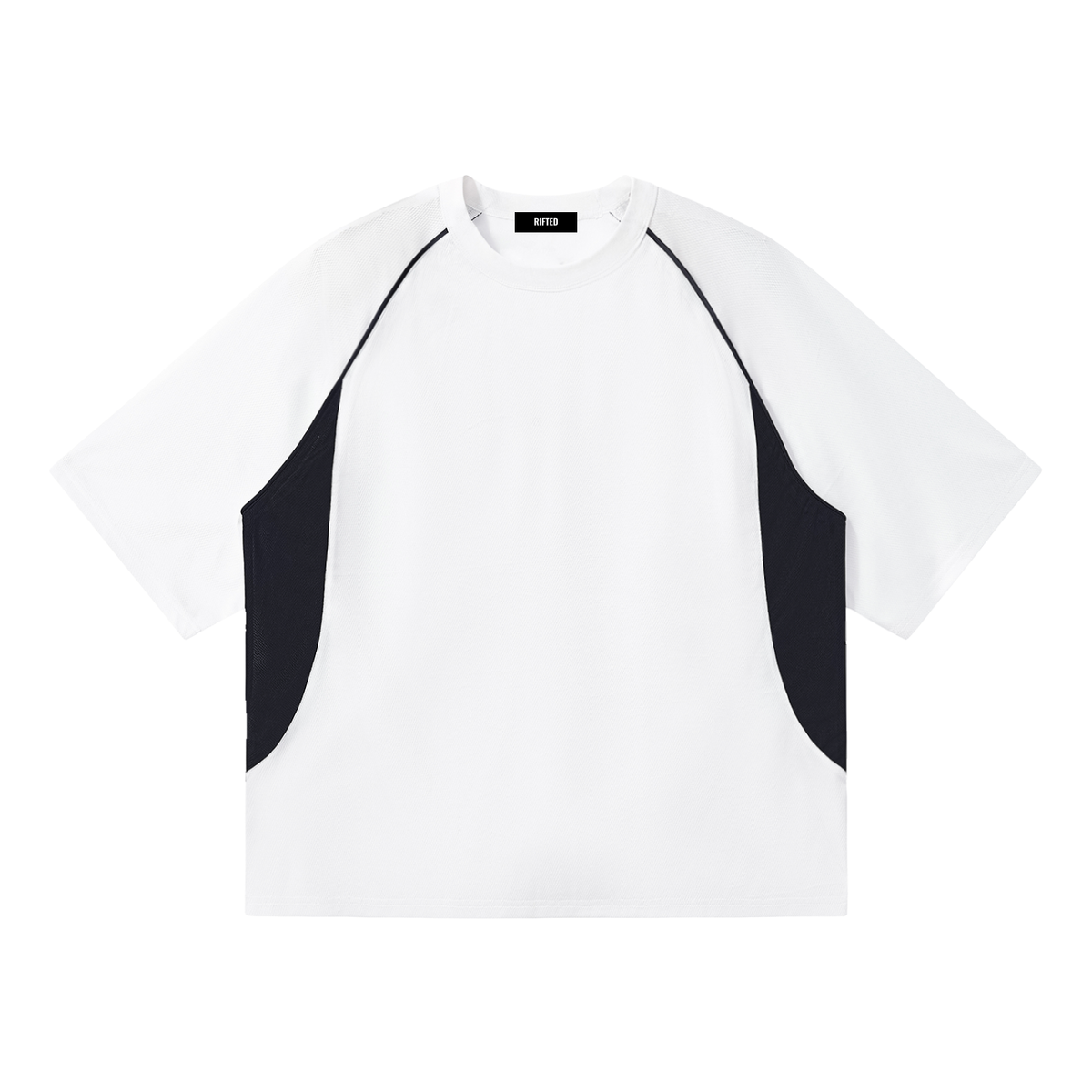 Rifted Contrast Piping Panel Raglan T-Shirt