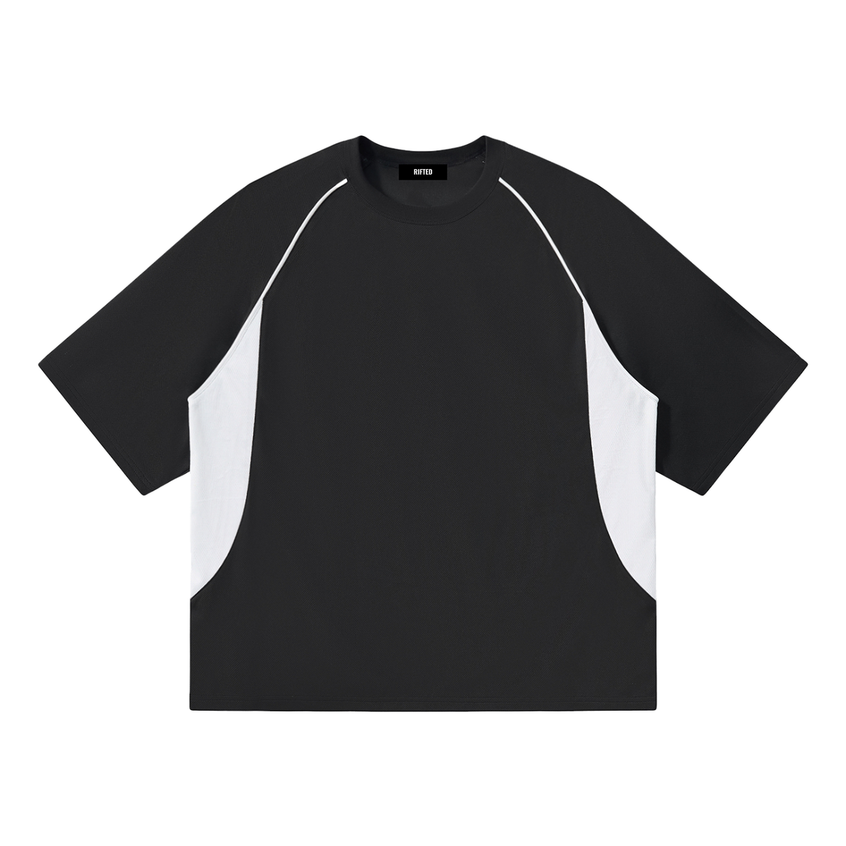 Rifted Contrast Piping Panel Raglan T-Shirt