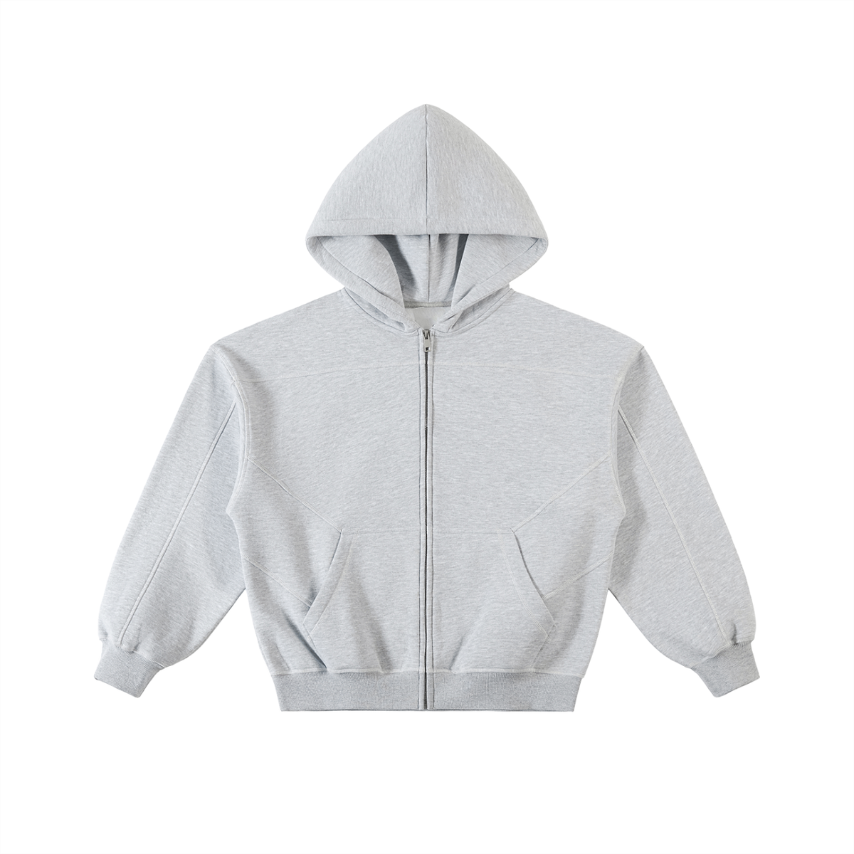 Rifted Contrast-Stitched Boxy Fleece Zip Hoodie