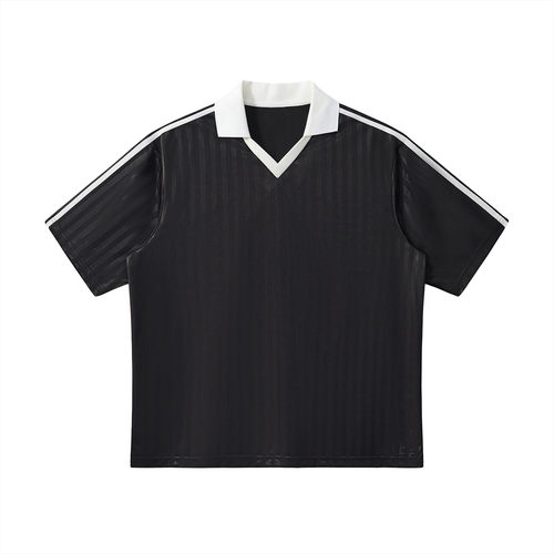 Rifted Contrast Collar Striped Soccer Jersey T-Shirt