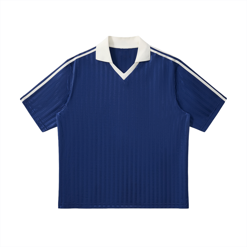 Rifted Contrast Collar Striped Soccer Jersey T-Shirt