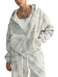 Rifted Dirty Washed Zip-Up Fleece Hoodie