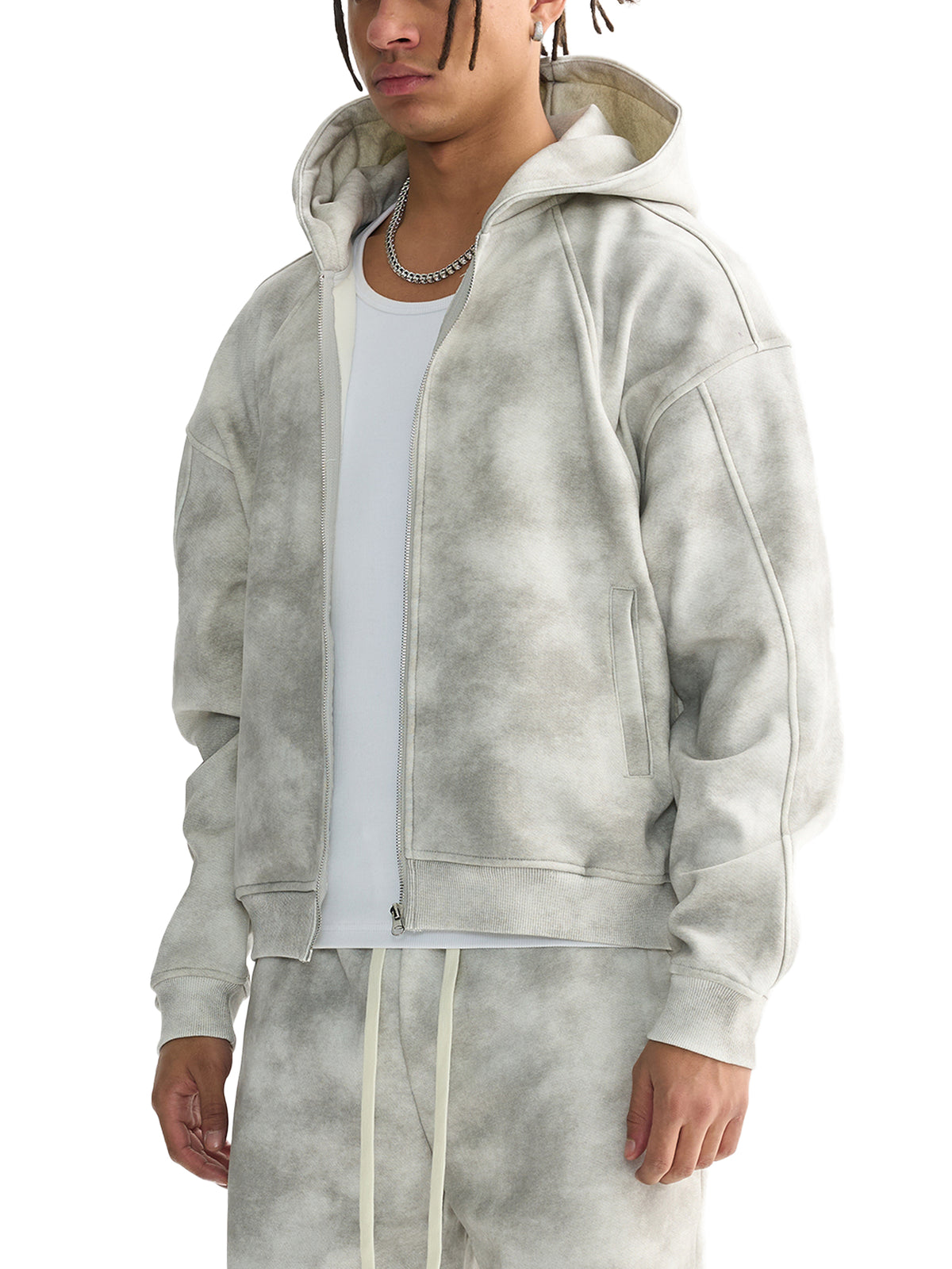 Rifted Dirty Washed Zip-Up Fleece Hoodie
