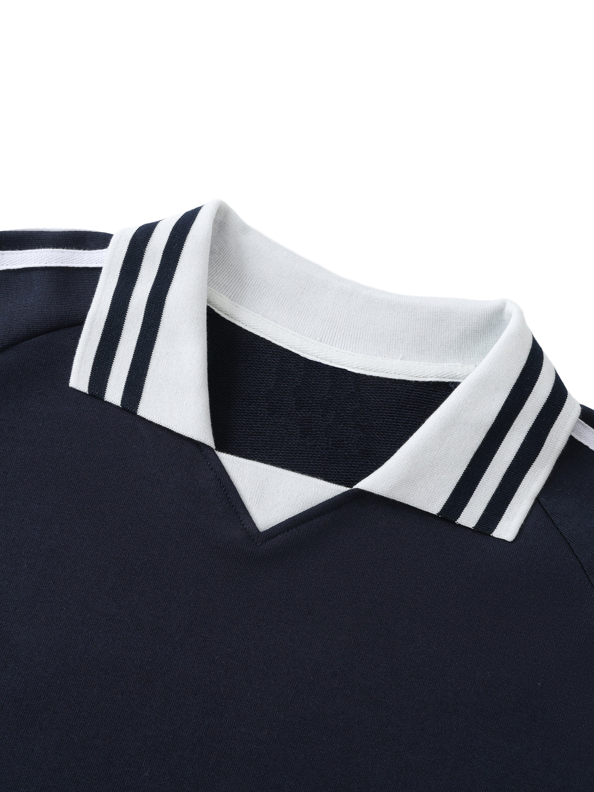 Rifted Contrast Striped Lapel Collar Sweatshirt