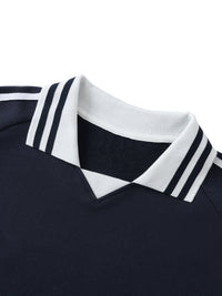 Rifted Contrast Striped Lapel Collar Sweatshirt