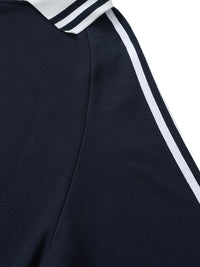Rifted Contrast Striped Lapel Collar Sweatshirt