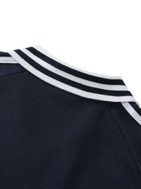 Rifted Contrast Striped Lapel Collar Sweatshirt