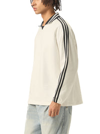 Rifted Contrast Striped Lapel Collar Sweatshirt