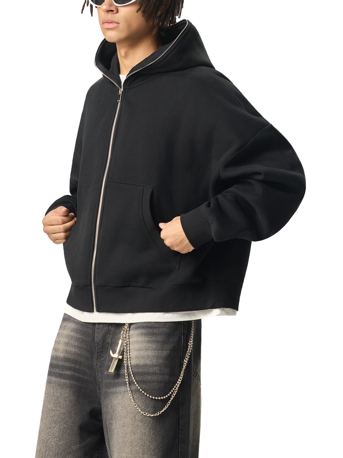 Rifted Fleeced Full-Zip Boxy Hoodie