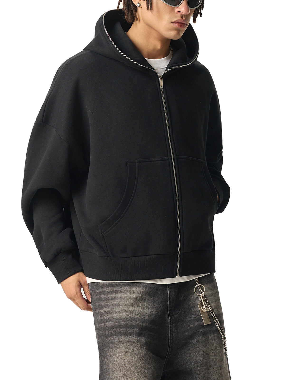 Rifted Fleeced Full-Zip Boxy Hoodie