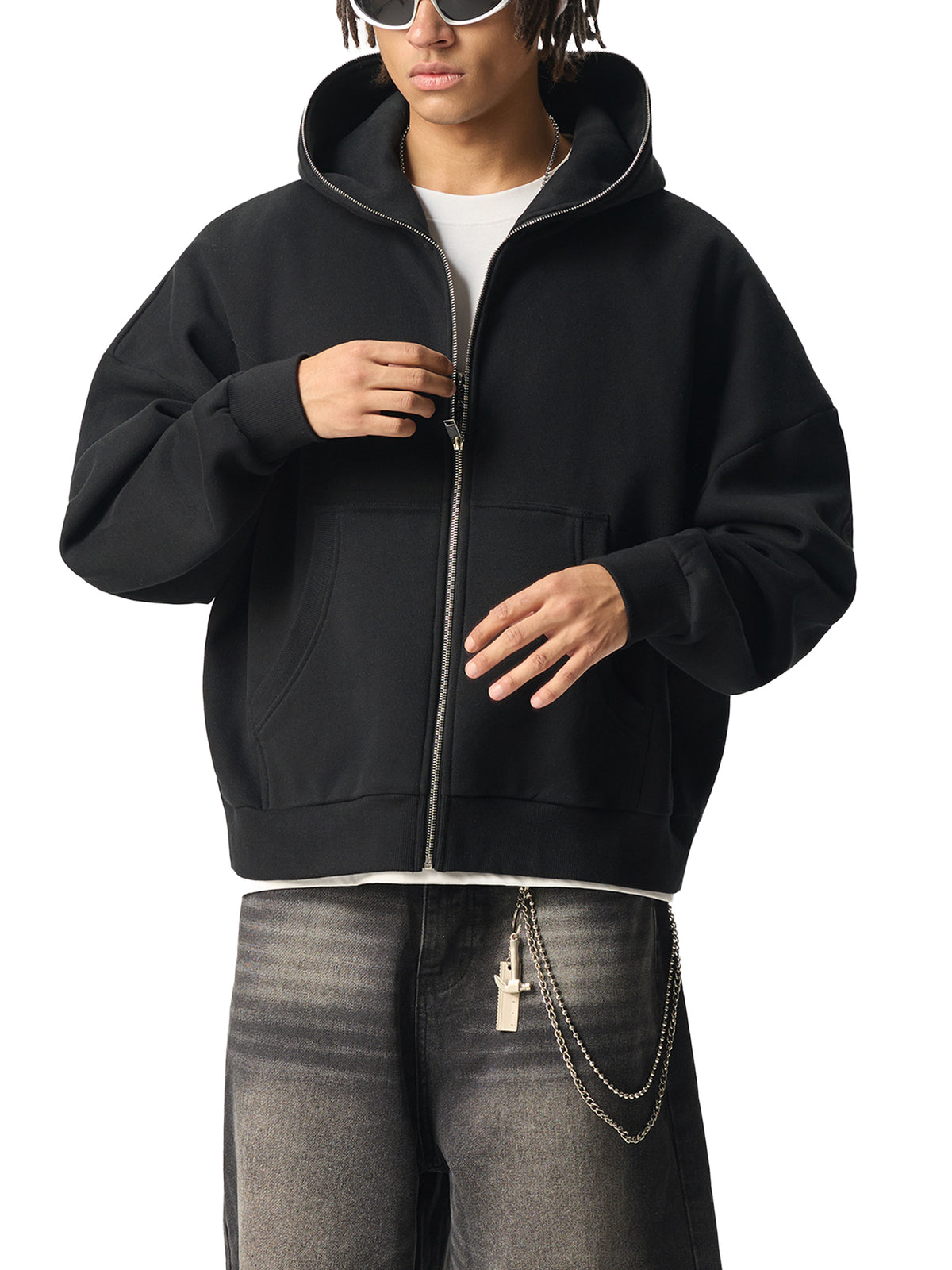 Rifted Fleeced Full-Zip Boxy Hoodie