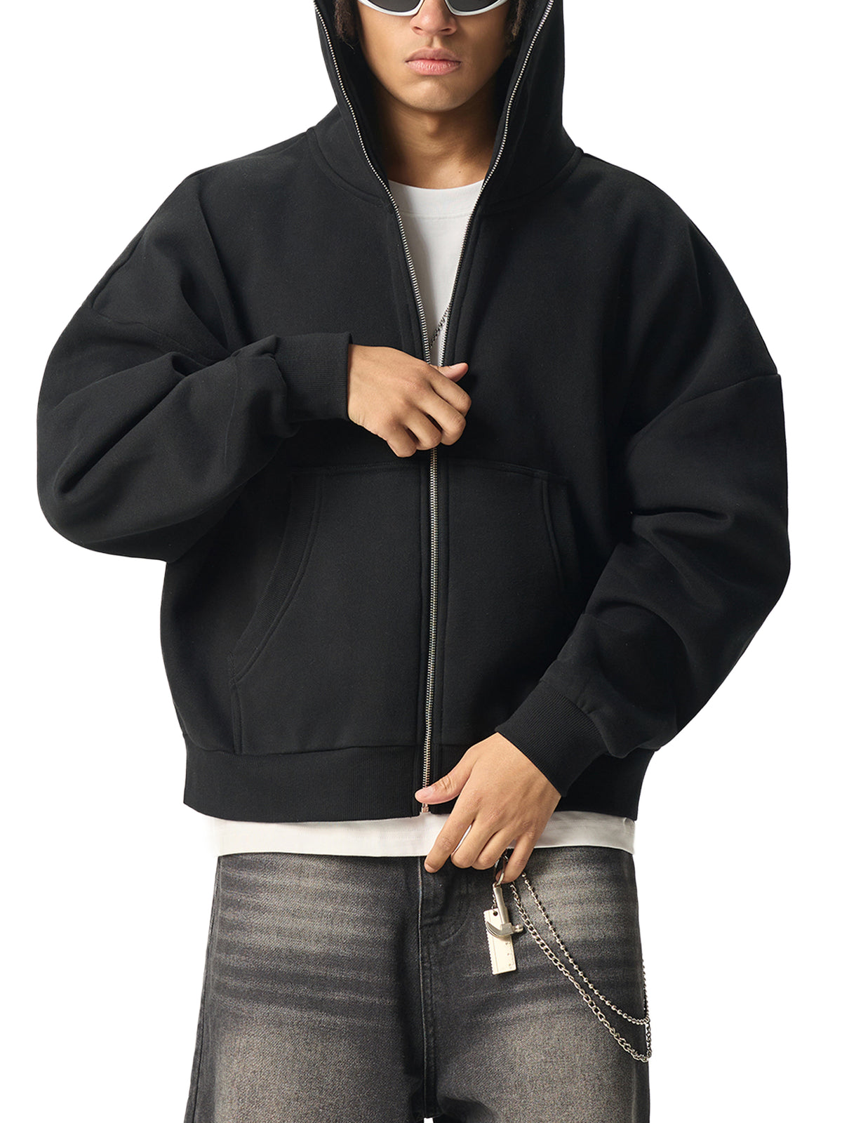 Rifted Fleeced Full-Zip Boxy Hoodie