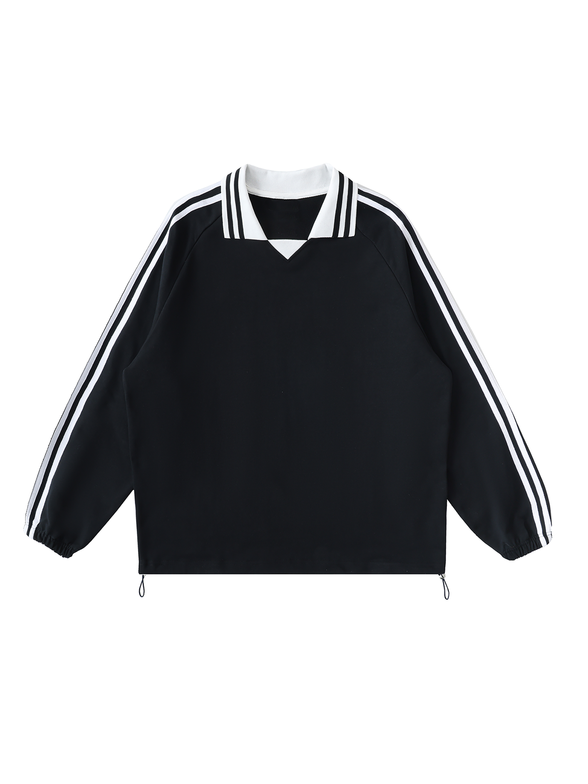 Rifted Contrast Striped Lapel Collar Sweatshirt
