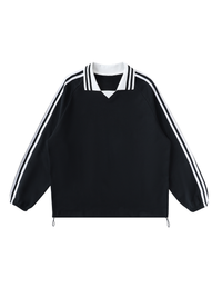 Rifted Contrast Striped Lapel Collar Sweatshirt