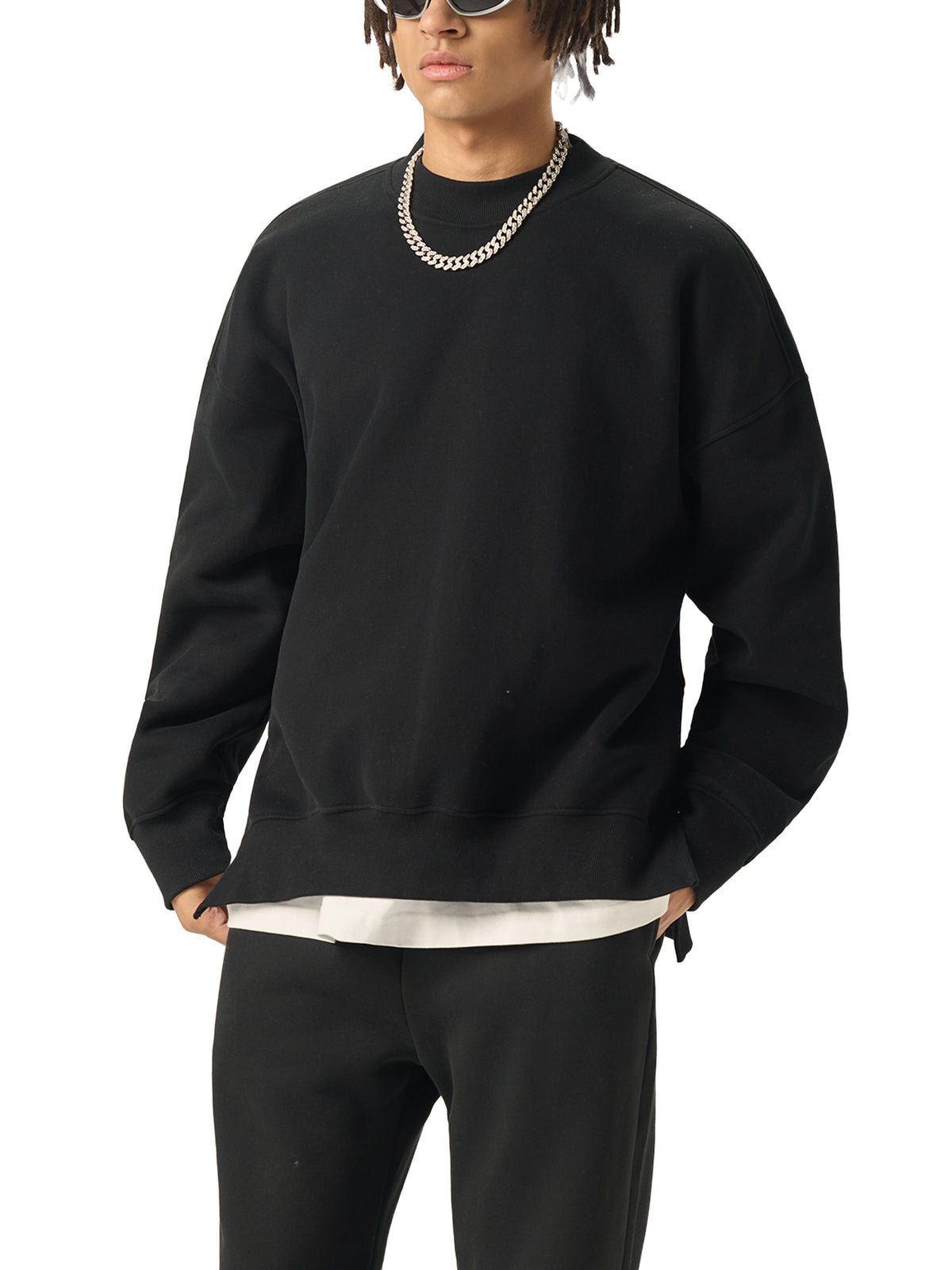 Rifted Fleece Side Slit Crewneck Sweatshirt
