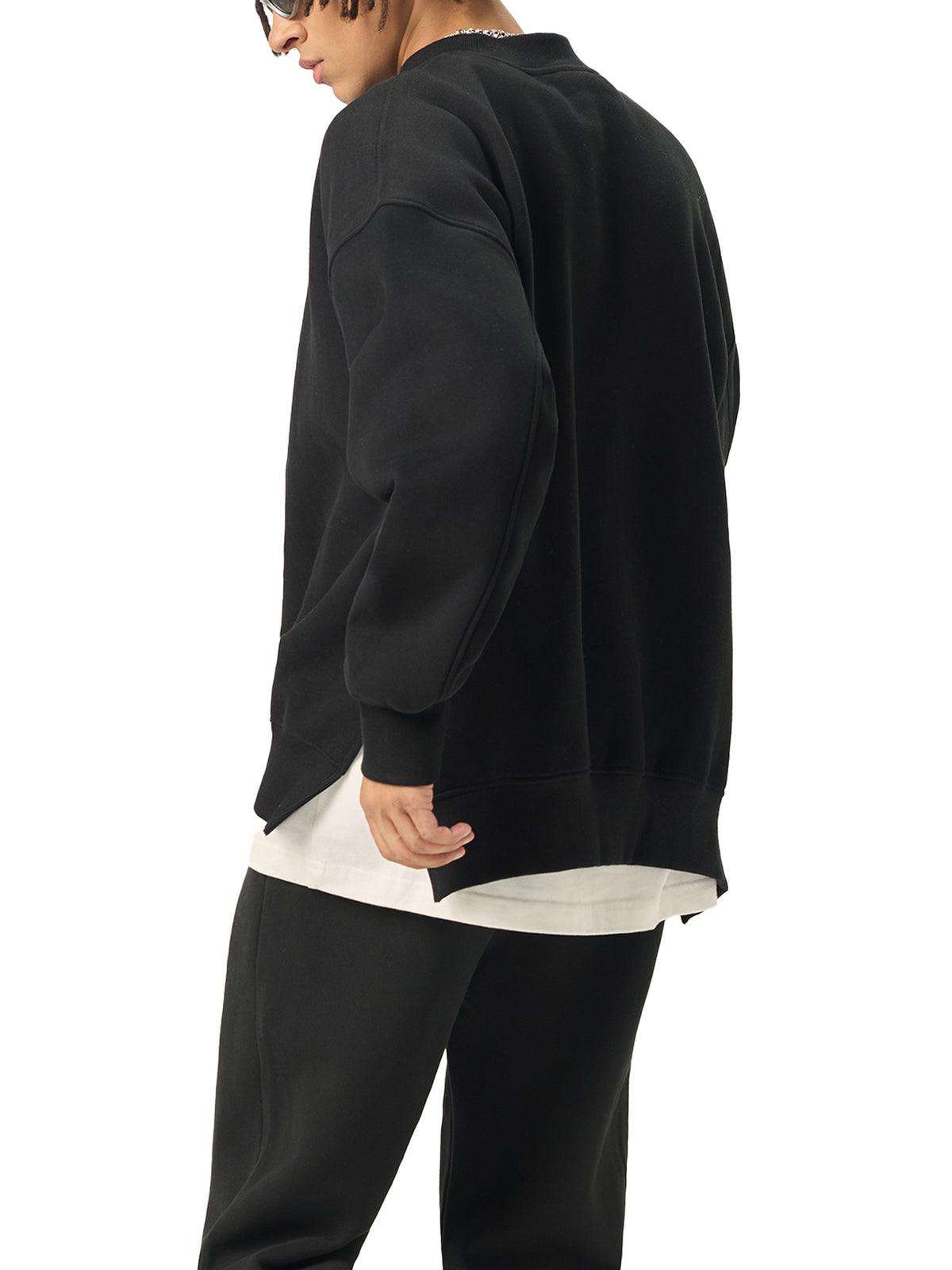 Rifted Fleece Side Slit Crewneck Sweatshirt