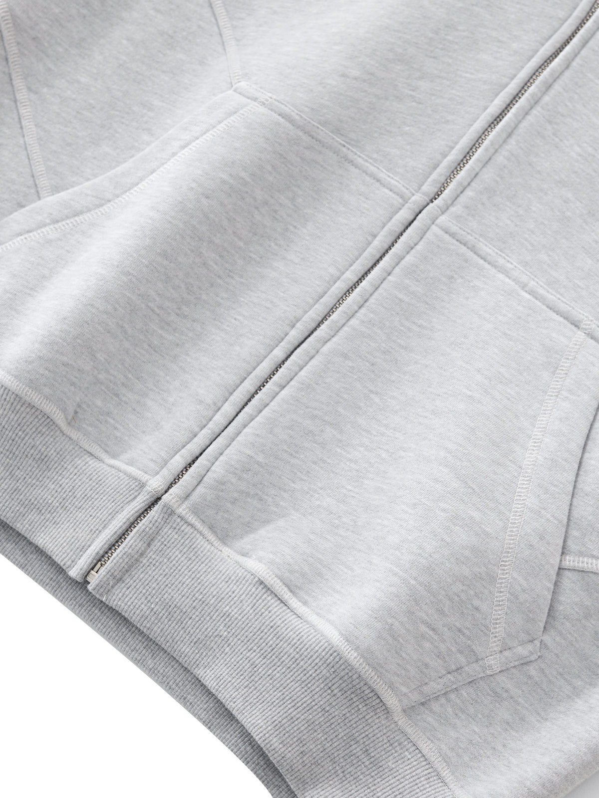 Rifted Contrast-Stitched Boxy Fleece Zip Hoodie