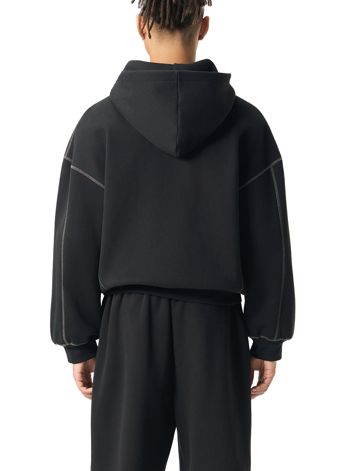 Rifted Contrast-Stitched Boxy Fleece Zip Hoodie