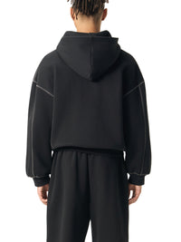 Rifted Contrast-Stitched Boxy Fleece Zip Hoodie