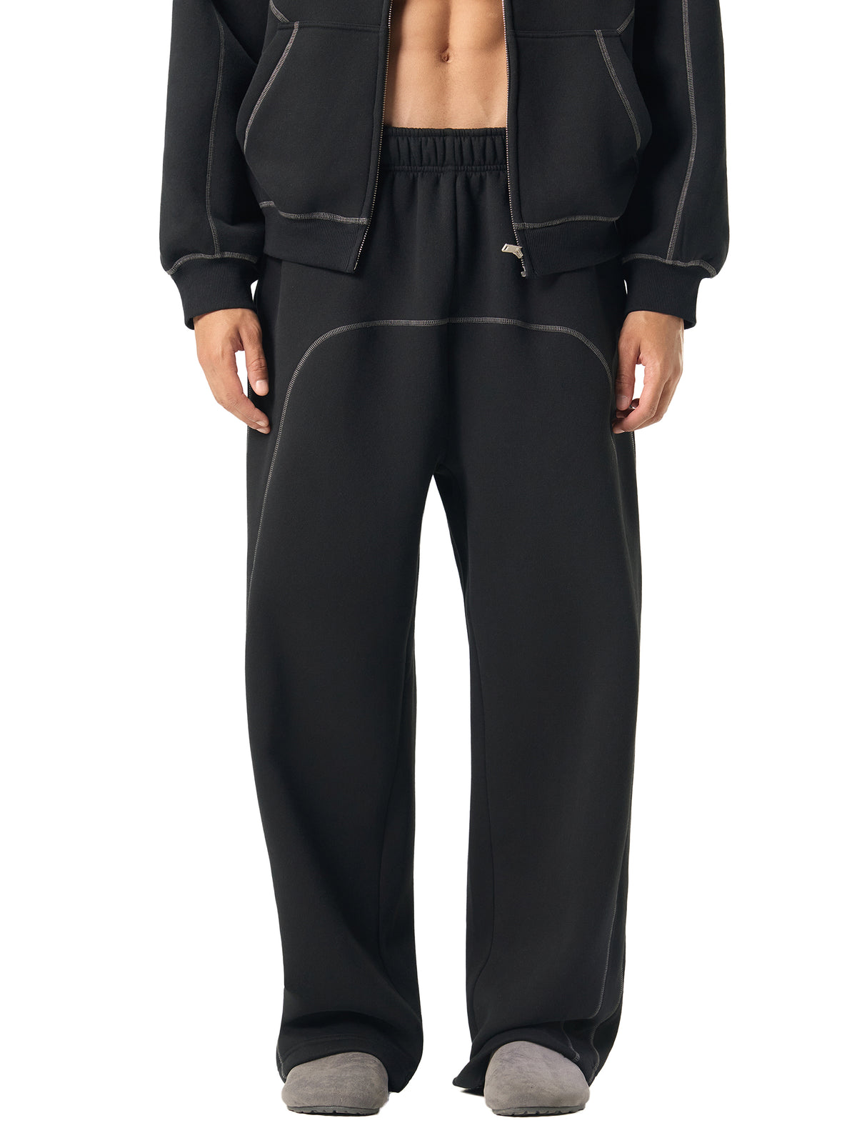 Rifted Contrast-Stitched Fleece Sweatpants