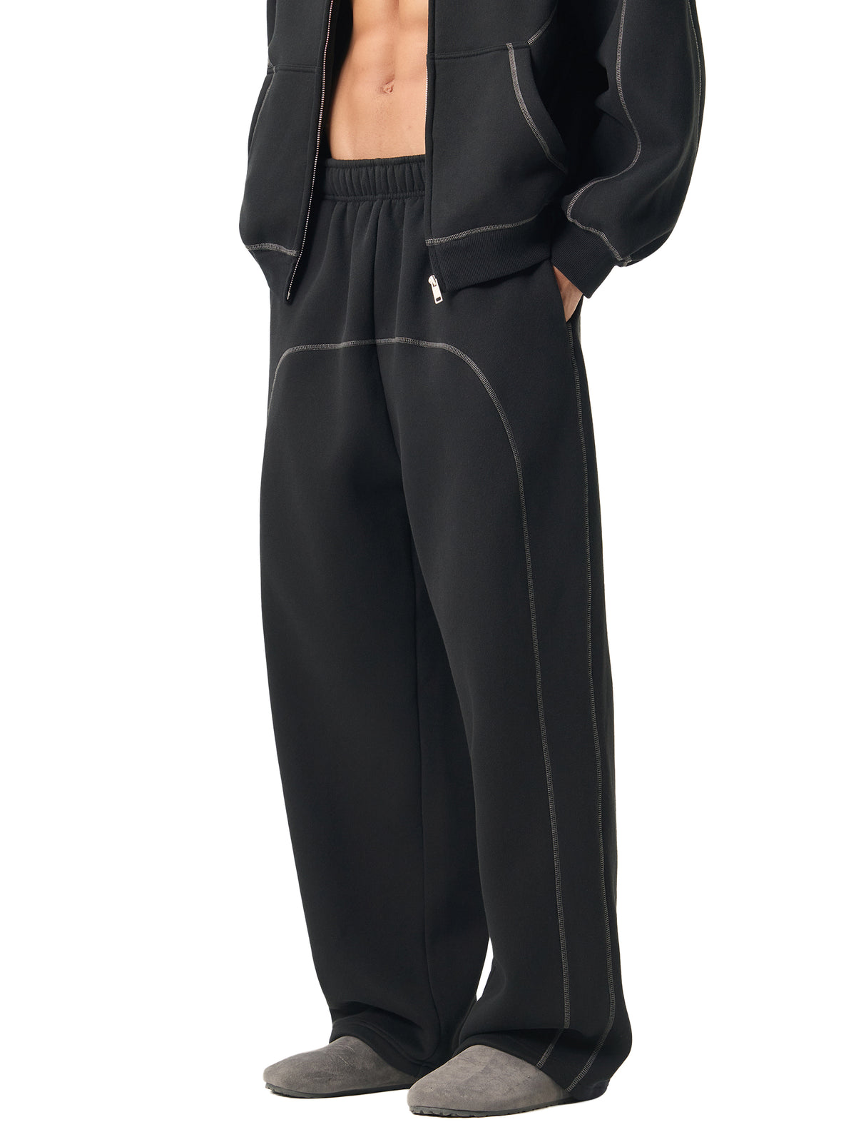 Rifted Contrast-Stitched Fleece Sweatpants