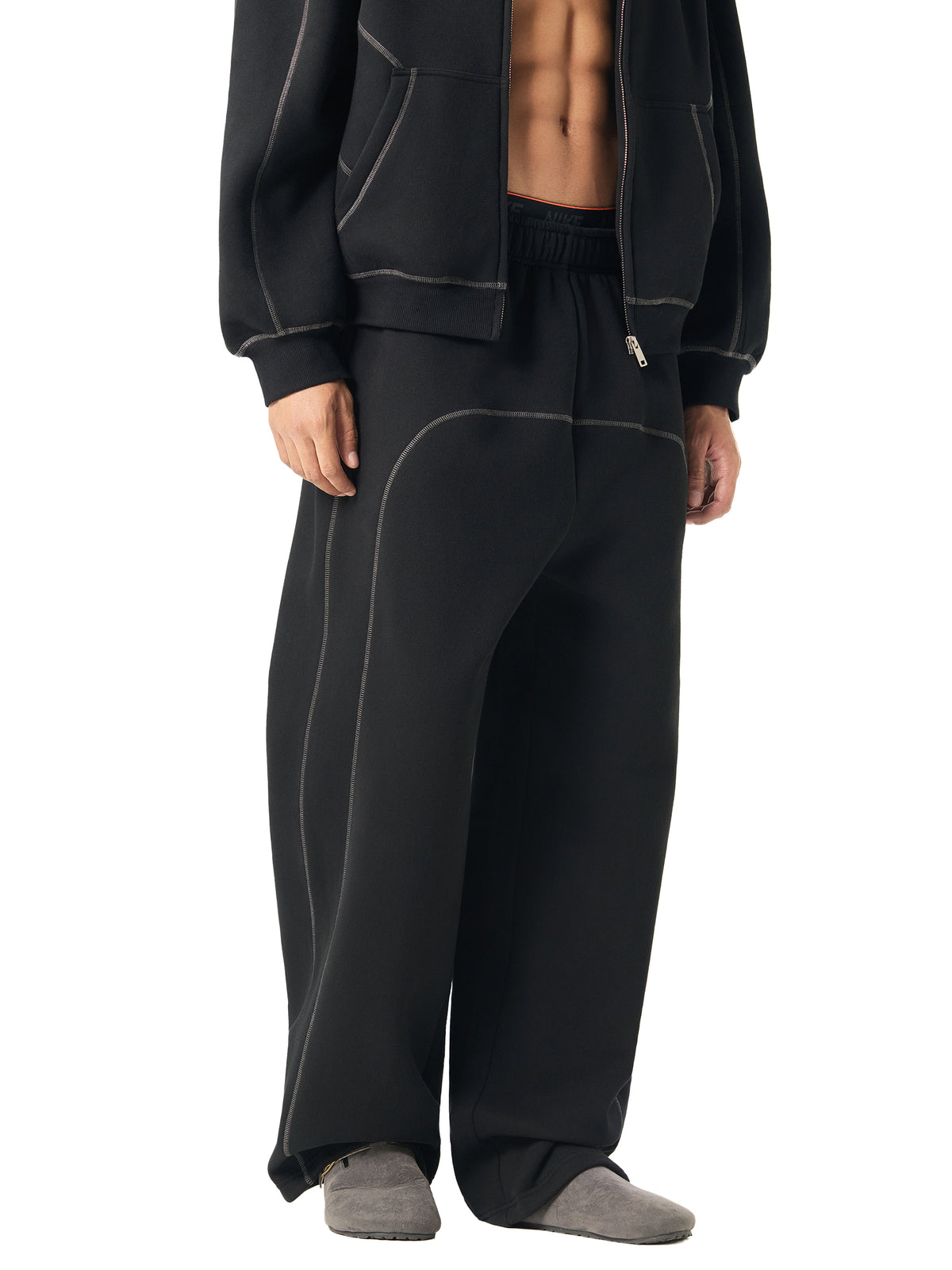 Rifted Contrast-Stitched Fleece Sweatpants