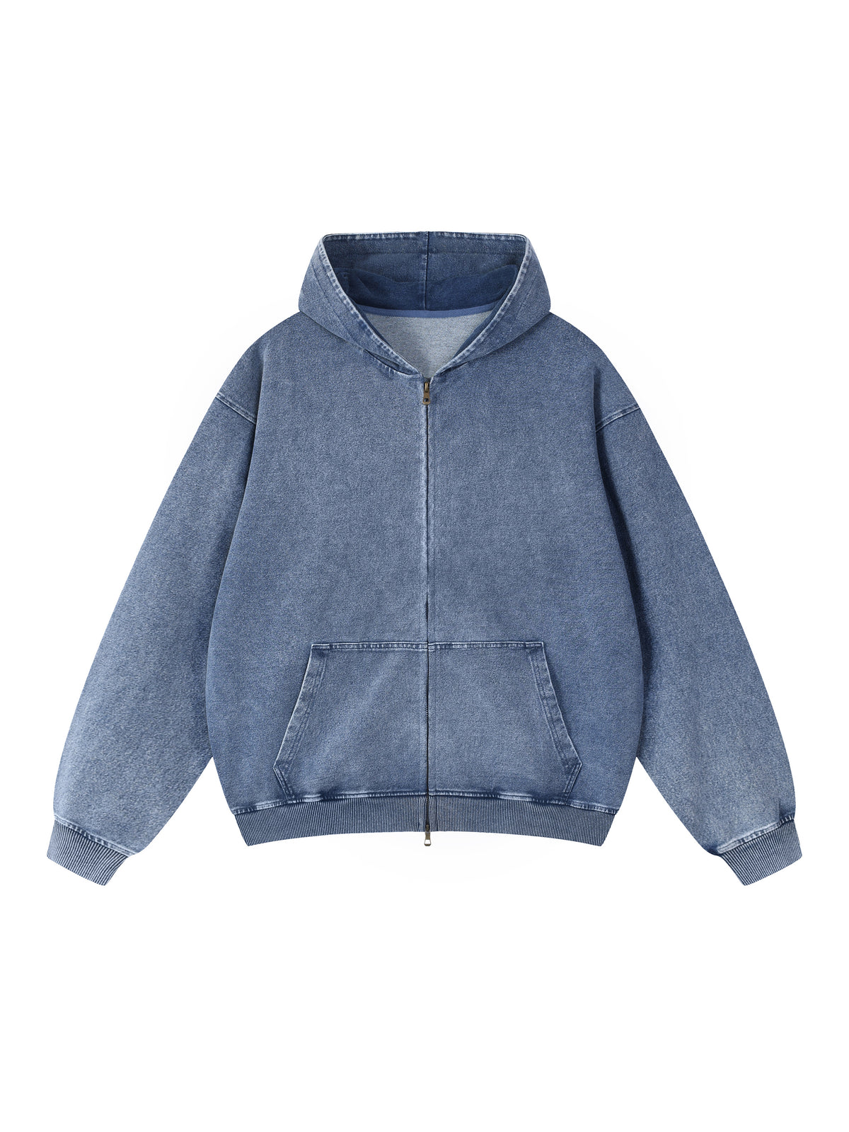 Rifted Snow Wash Oversized Zip-Up Hoodie