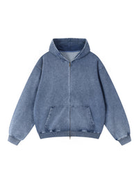 Rifted Snow Wash Oversized Zip-Up Hoodie