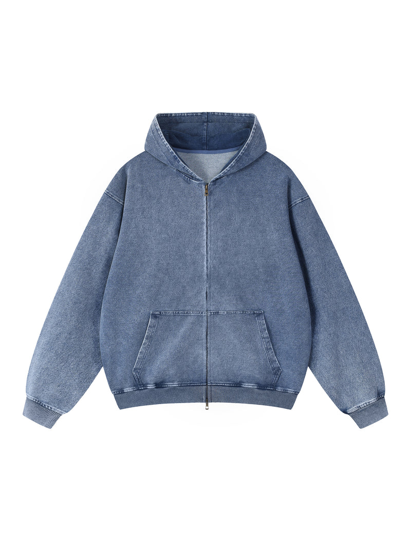 Rifted Snow Wash Oversized Zip-Up Hoodie