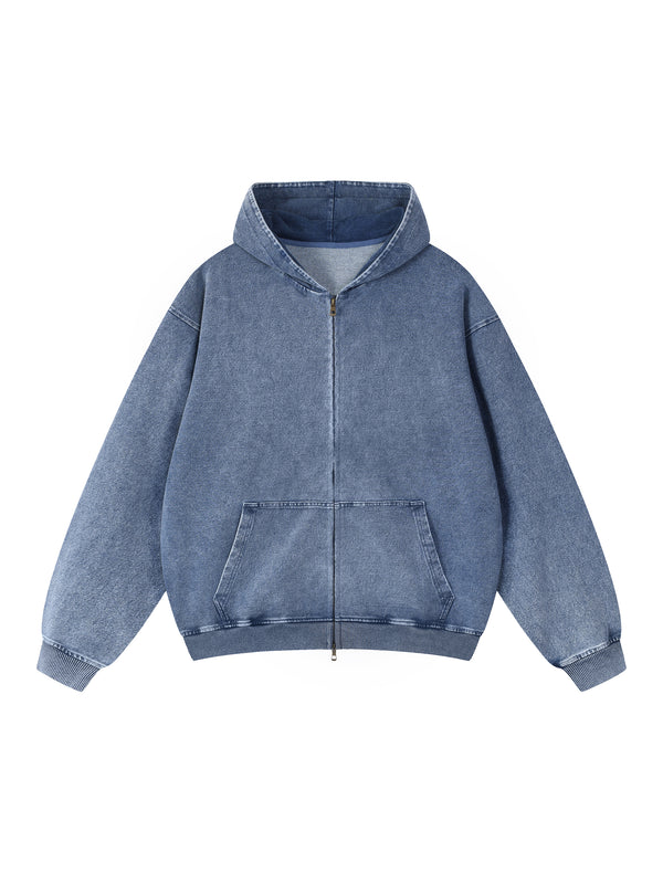 Rifted Snow Wash Oversized Zip-Up Hoodie