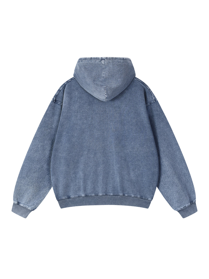 Rifted Snow Wash Oversized Zip-Up Hoodie