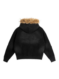 Rifted Sun Fade Boxy Detachable Fur Hoodie