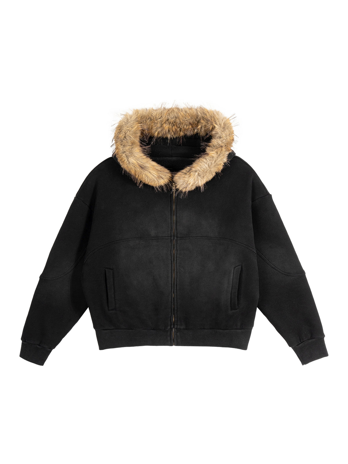Rifted Sun Fade Boxy Detachable Fur Hoodie