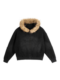 Rifted Sun Fade Boxy Detachable Fur Hoodie