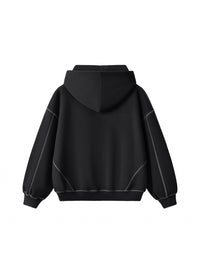 Rifted Contrast-Stitched Boxy Fleece Zip Hoodie