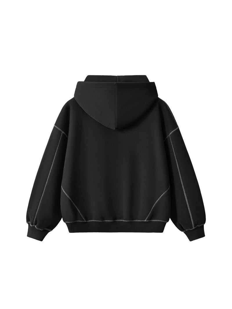 Rifted Contrast-Stitched Boxy Fleece Zip Hoodie