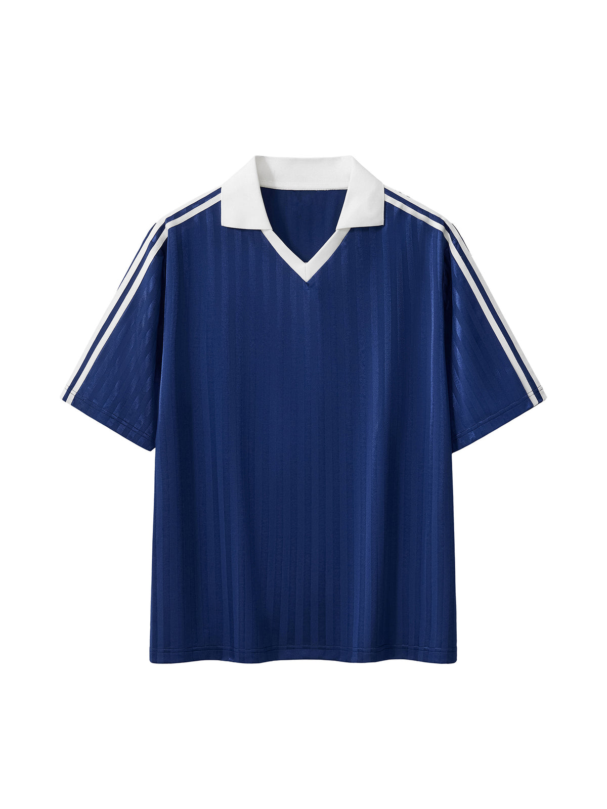 Rifted Contrast Collar Striped Soccer Jersey T-Shirt
