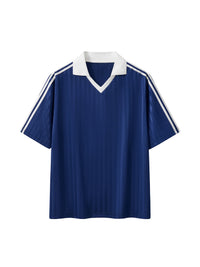 Rifted Contrast Collar Striped Soccer Jersey T-Shirt