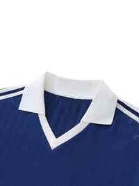 Rifted Contrast Collar Striped Soccer Jersey T-Shirt